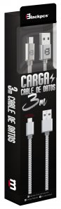 ( CA-3 PUNTAS) CABLE 3 EN 1 ORO 1M METALICO 2.1A BLACKPCS(CAGMUM-3) - TiendaClic.mx