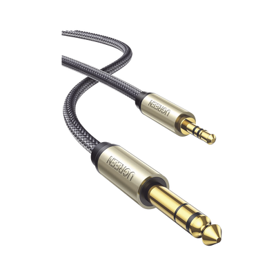 Cable Audio Estéreo 3.5mm TRS a 6.35mm TS /  1 Metro /  Audio de Hi-Fi /  Trenza de Nylon /  Blindaje Múltiple /  Caja de Aleación Zinc /  Núcleo de Cobre Puro /  Compatibilidad Universal - TiendaClic.mx