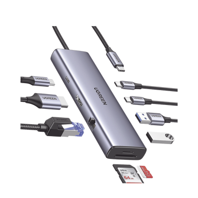 HUB USB-C (Docking Revodok) 9 en 1 | 2 USB-A 3.0 (5Gbps) | 2 USB-C (5Gbps) | USB-C PD Carga 100W | HDMI 4K@60Hz | RJ45 (Gigabit Ethernet) | Lector Tarjetas SD + Micro SD (TF) Simultáneo | Chip de Última Generación | Caja de Aluminio. - TiendaClic.mx