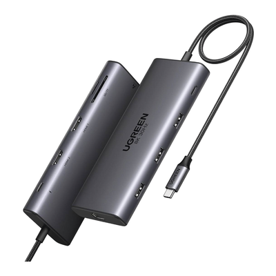 HUB USB-C (Docking Revodok Pro 210) 10 en 1 | 2 Puertos HDMI 8K, 4K@60Hz | 3 USB-A | USB-C (5Gbps) | USB-C PD Carga 100W | RJ45 (Gigabit Ethernet) | Lector Tarjetas SD + Micro SD (TF) Simultáneo | Carcasa de Aluminio. - TiendaClic.mx