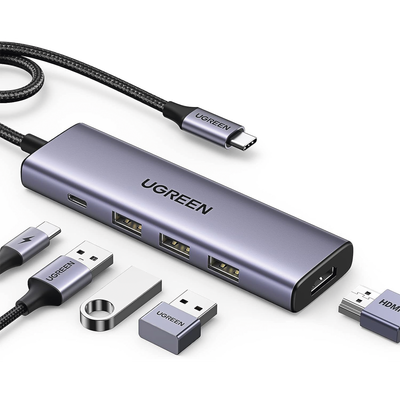 HUB USB-C (Docking Station) 5 en 1 | HDMI 2.0 4K@30Hz | 3 USB-A 3.0 (5Gbps) | USB-C PD Carga 100W | Potente Disipación de Calor | Chip de Ultima Generación | Cable de Nylon Trenzado de 25 cm | Carcasa de Aluminio. - TiendaClic.mx
