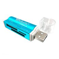 LECTOR BROBOTIX USB-A V2.0 TODO EN UNO: MICRO SD,  SD,  MS DUO,  MICRO MS. METÁLICO,  AZUL - TiendaClic.mx