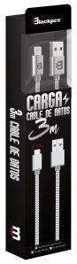 (CA-3M) CABLE LIGHTNING GRIS 300 CM TEJIDO 2.1A BLACKPCS (CAGYLT3M-3) - TiendaClic.mx