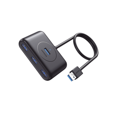 HUB USB-A 3.0 4 en 1 /  4 Puertos USB-A 3.0 (5Gbps) /  Entrada USB-C (PD 5V 2A) /  Cable de 1 Metro /  Indicador Led /  Ideal para Transferencia de Datos /  Color Negro - TiendaClic.mx