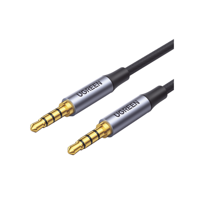 Cable Auxiliar de 3.5mm /  Cable Audio Estéreo /  Núcleo de Alambre de Cobre Esmaltado /  Carcasa de Aluminio Azul + Nylon Trenzado /   Soporta Micrófono /  2 Metros - TiendaClic.mx