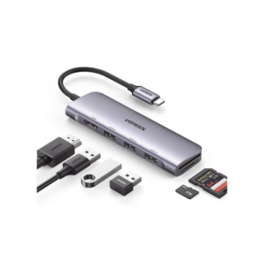 HUB USB-C (Docking Station) 6 en 1 /  HDMI 4K@30Hz /  3 Puertos USB 3.0 /  Lector Tarjeta SD + Micro SD (TF) (Uso Simultáneo) /  Caja de Aluminio - TiendaClic.mx