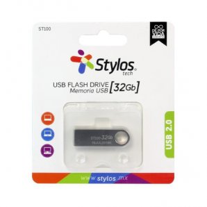 MEMORIA USB STYLOS DE 32GB FLASH 2.0 COLOR PLATA - TiendaClic.mx