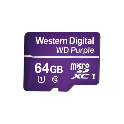 Memoria microSD de 64GB PURPLE,  Especializada Para Videovigilancia,  3 VECES MAYOR DURACIÓN QUE UNA CONVENCIONAL - TiendaClic.mx