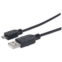 CABLE USB, MANHATTAN, 307161,  V2 A-MICRO B,  BOLSA PVC 1.0M NEGRO - TiendaClic.mx