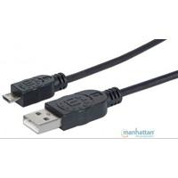 CABLE USB, MANHATTAN, 307178,  V2 A-MICRO B,  BOLSA PVC 1.8M NEGRO - TiendaClic.mx