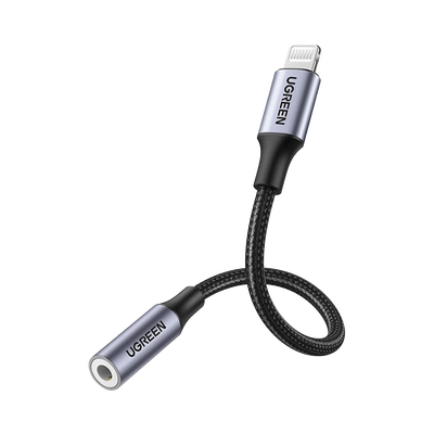 Adaptador de Auriculares Lightning a 3.5mm /  Certificado MFI /  Cable 100% compatible con dispositivos Apple /  Ideal para llamadas,  Música y Control de Línea /  Caja de Aluminio y Nylon Trenzado /  Blindaje Múltiple / Cable de 10cm. - TiendaClic.mx