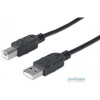 CABLE USB, MANHATTAN, 333368,  V2.0 A-B 1.8M,  NEGRO - TiendaClic.mx