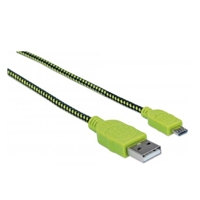 CABLE USB V2 A-MICRO B,  BOLSA TEXTIL 1.8M VERDE/ NEGRO MANHATTAN - TiendaClic.mx