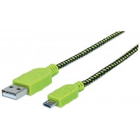 CABLE USB MANHATTAN VERSION 2.0 A-MICRO B 1.0 M CON RECUBRIMIENTOTEXTIL  NEGRO/ VERDE - TiendaClic.mx