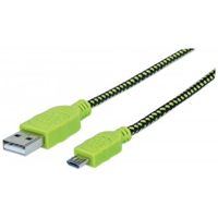 CABLE USB V2 A-MICRO B, BLISTER TEXTIL 1.0M NEGRO/ VERDE - TiendaClic.mx