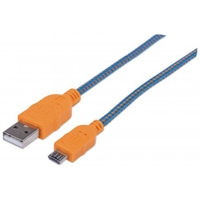 CABLE USB V2 A-MICRO B,  BOLSA TEXTIL 1.8M NARANJA/ AZUL - TiendaClic.mx