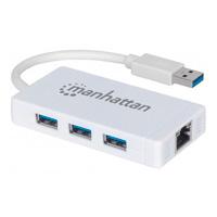 ADAPTADOR USB, MANHATTAN, 507578,  V3.0 A RED GB  + HUB 3 PTOS MH - TiendaClic.mx