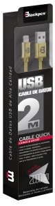 (CA-2M) CABLE LIGHTNING ORO 200 CM TEJIDO 2.1A BLACKPCS (CAGLT2M-3) - TiendaClic.mx