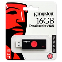 MEMORIA KINGSTON 16GB USB 3.0 ALTA VELOCIDAD /  DATATRAVELER 106 NEGRO/ ROJO - TiendaClic.mx