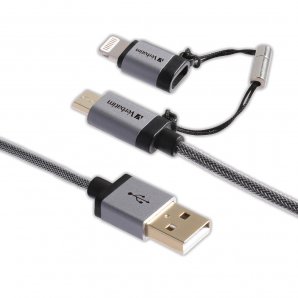 CABLE VERBATIM 2 EN 1 MICRO USB & LIGHTNING TENSADO NEGRO 99217 - TiendaClic.mx