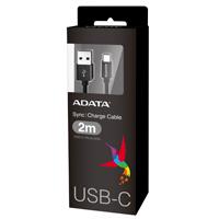 CABLE ADATA TIPO-C A USB 2.0 200CM 2.1A 480 MB/ S NEGRO ANDROID/ WINDOWS,  PUERTO TIPO-C REVERSIBLE - TiendaClic.mx