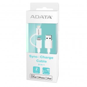 CABLE ADATA 2 EN 1 LIGHTNING/ MICRO USB IOS/ ANDROID(AMFI2IN1-100CM-CWH) - TiendaClic.mx