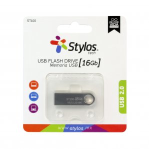 MEMORIA USB STYLOS 16GB FLASH 2.0 PLATA (STMUSB2B) - TiendaClic.mx