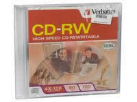 CD-RW VERBATIM 80MIN 700MB 4X-12X ALTA VELOCIDAD,  CAJA DELGADA C/ 1 PZA - TiendaClic.mx