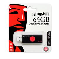 MEMORIA KINGSTON 64GB USB 3.0 ALTA VELOCIDAD /  DATATRAVELER 106 NEGRO/ ROJO - TiendaClic.mx