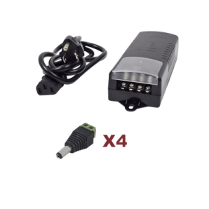 Kit con fuente EPCOM con salida de 12 Vcd a 5 Amper con 4 salidas /  Incluye conectores JR52 y JR53 - TiendaClic.mx