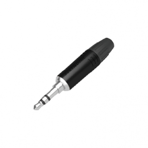 Conector delgado estereo de 3.5 mm,  carcasa cromada negra,  contacto niquelado,  cable OD 2-4, 5 mm - TiendaClic.mx