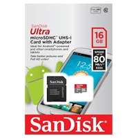 MEMORIA SANDISK 16GB MICRO SDHC ULTRA 80MB/ S CLASE 10 FULL HD 1920X1080 C/ ADAPTADOR - TiendaClic.mx