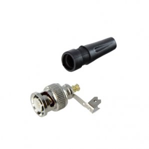 Conector BNC macho para cable coaxial RG59/ RG6 con base negra de PVC - TiendaClic.mx