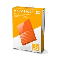 DD EXT PORTATIL 3TB WD MY PASSPORT NARANJA 2.5/ USB3.0/ COPIA LOCAL/ ENCRIPTACION/ WIN - TiendaClic.mx