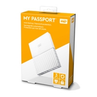 DD EXTERNO PORTATIL 3TB WD MY PASSPORT BLANCO 2.5/ USB3.0/ COPIA LOCAL/ ENCRIPTACION/ WIN - TiendaClic.mx