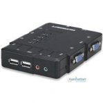 SWITCH KVM MANHATTAN 4 PTOS USB Y 4 PTOSVGA 3.5MM 1600X900 CON JUEGO CABLES - TiendaClic.mx
