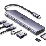 HUB USB-C (Docking Revodok) 7 en 1 | 2 USB-A 3.0 | 1 USB-C 3.0 (5Gbps) | 1 USB-C PD Carga 100W | HDMI 4K | Lector Tarjetas SD + Micro SD (TF) Uso Simultáneo | Chip de Última Generación | Cable de Nylon Trenzado | Caja de Aluminio. - TiendaClic.mx