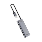 Hub USB-A 3.2 Gen 1 a 4 Puertos USB-A (5Gbps) 4 EN 1 / Carcasa ABS + PC / Cable trenzado de 20cm (Mas de 20000 flexiones) / Soporta OTG / Interfaz Niquelada / Luz indicadora LED / Color Gris Metalizado. - TiendaClic.mx