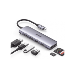 HUB USB-C (Docking Station) 6 en 1 / HDMI 4K@30Hz / 3 Puertos USB 3.0 / Lector Tarjeta SD + Micro SD (TF) (Uso Simultáneo) / Caja de Aluminio - TiendaClic.mx