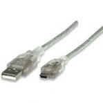 CABLE USB,MANHATTAN,333412, V2.0 A-MINI B 1.8M PLATA - TiendaClic.mx