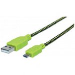 CABLE USB MANHATTAN VERSION 2.0 A-MICRO B 1.0 M CON RECUBRIMIENTOTEXTIL  NEGRO/VERDE - TiendaClic.mx