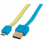 CABLE USB V2 A-MICRO B, BLISTER PLANO 1.0M AZUL/AMARILLO - TiendaClic.mx