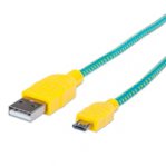 CABLE MANHATTAN USB 2.0 TIPO A - MICRO B USB, 1.0 MTS TURQUESA/AMARILLO P/DISPOSITIVOS MOVILES - TiendaClic.mx