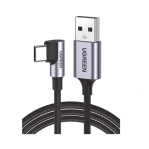 Cable USB-C a USB-C / Conector con Ángulo Recto de 90° / 1 Metro / Carcasa de Aluminio / Nylon Trenzado / Transferencia de Datos Hasta 480 Mbps / Soporta Carga Rápida de hasta 60W - TiendaClic.mx