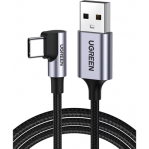 Cable USB-A a USB-C | 2 Metros | Conector con Ángulo Recto de 90° | Carga Rápida de hasta 60W | 480 Mbps | PD3.0 | QC /3.0/2.0 | FPC | AFC | Protección Integrada| Caja de Aluminio | Nylon Trenzado | Color Negro | 2 años de  - TiendaClic.mx