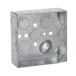 Caja Cuadrada Galvanizada  de 4", profundidad de 1- 1/2". Tiene 10 Perforaciones de 1/2" y 6 Tko. - TiendaClic.mx