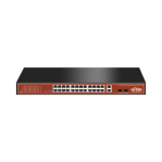 Switch PoE (802.3af/at) no administrable de largo alcance, hasta 250m, con 24 x 10/100Mbps + 2 x SFP Gigabit Combo, 250 W - TiendaClic.mx