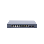 Switch Administrable de 8 puertos PoE+ (hasta 250 m), 10/100/1000 Mbps, 2 puertos SFP, 110 Watts, configuración remota desde Hik-ProConnect - TiendaClic.mx