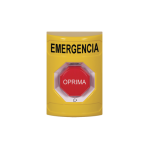 Botón de Emergencia en Español, Color Amarillo, Acción Mantenida, Girar para Restablecer y LED Multicolor - TiendaClic.mx